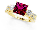 Yellow gold Princess Cut Garnet Three-Stone Ring with Pavé Split Shank and Four-Prong Setting_1