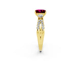 Yellow gold Princess Cut Garnet Three-Stone Ring with Pavé Split Shank and Four-Prong Setting_2