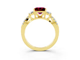 Yellow gold Princess Cut Garnet Three-Stone Ring with Pavé Split Shank and Four-Prong Setting_3