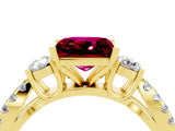 Yellow gold Princess Cut Garnet Three-Stone Ring with Pavé Split Shank and Four-Prong Setting_4