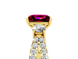 Yellow gold Princess Cut Garnet Three-Stone Ring with Pavé Split Shank and Four-Prong Setting_5