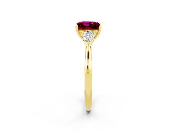 Yellow gold Princess Cut Garnet Three-Stone Ring with Pear  Side Stones and Prong Setting