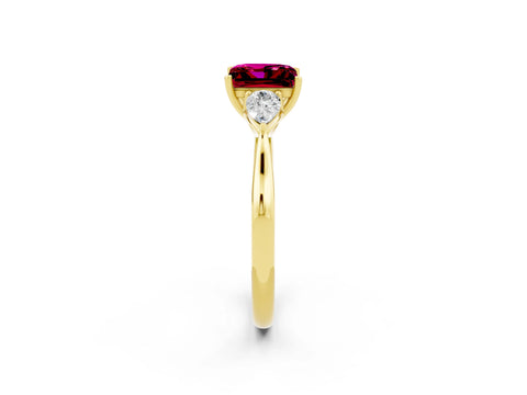 Yellow gold Princess Cut Garnet Three-Stone Ring with Pear Side Stones and Four-Prong Setting_14