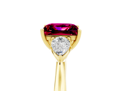 Yellow gold Princess Cut Garnet Three-Stone Ring with Pear Side Stones and Four-Prong Setting_17