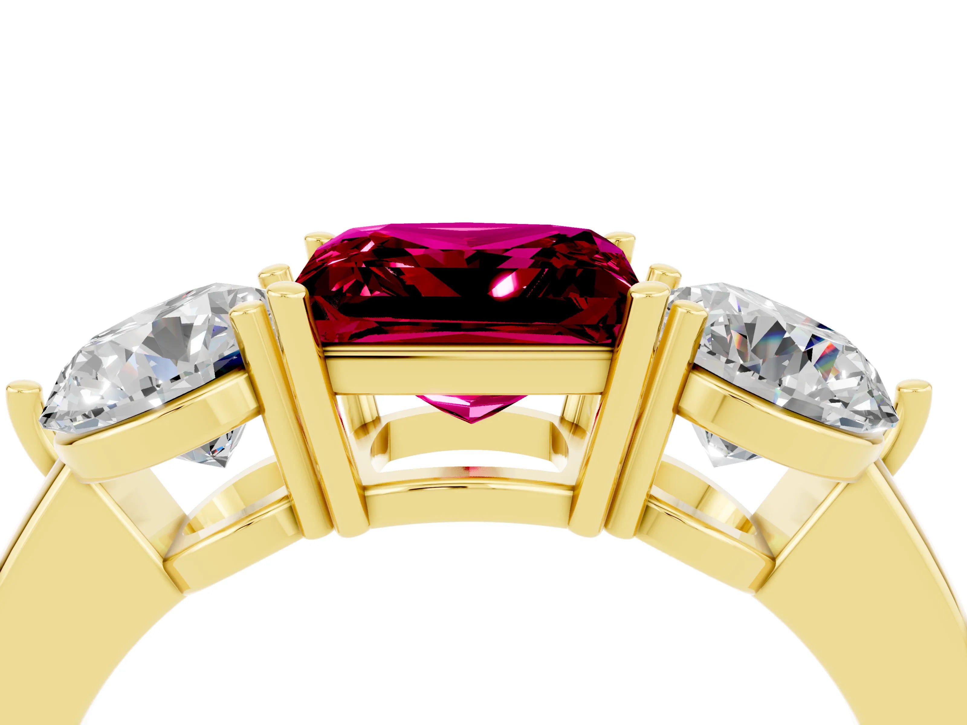 Yellow gold Princess Cut Garnet Three-Stone Ring with Prong Setting and Classic Band_4