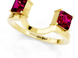 Yellow gold Princess Cut Garnet Two-Stone Open Band Ring with Four-Prong Setting_7