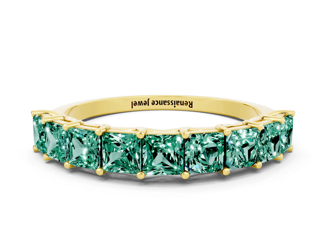 Yellow gold Princess Cut Green Sapphire Channel-Set Eternity Band with Prong Setting_6