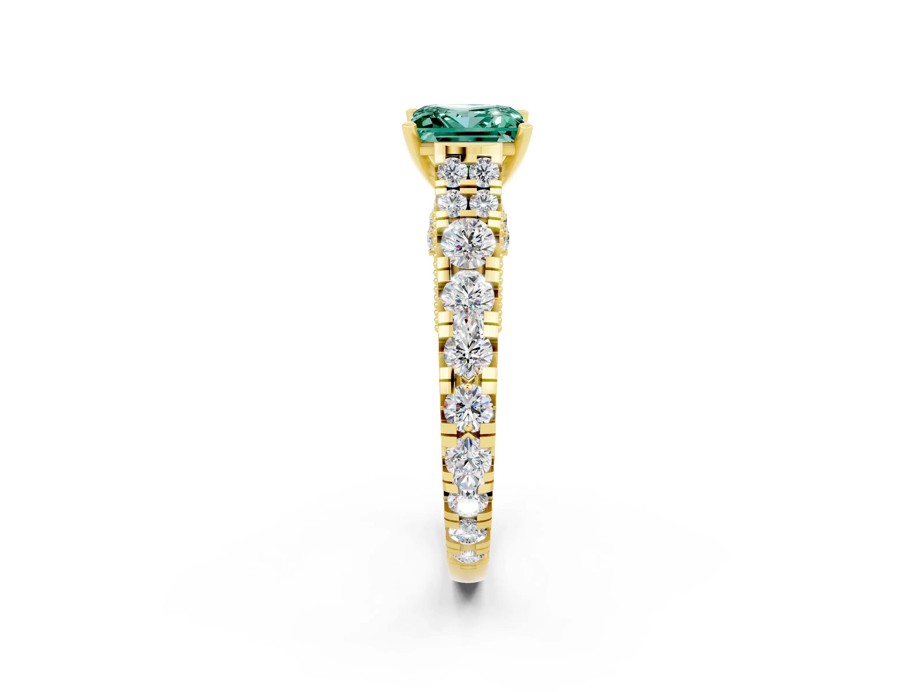 Yellow gold Princess Cut Green Sapphire Classic Solitaire Ring with Pavé Band and Four-Prong Setting_2