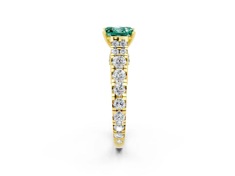 Yellow gold Princess Cut Green Sapphire Classic Solitaire Ring with Pavé Band and Four-Prong Setting_2