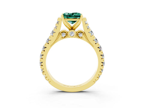 Yellow gold Princess Cut Green Sapphire Classic Solitaire Ring with Pavé Band and Four-Prong Setting_3