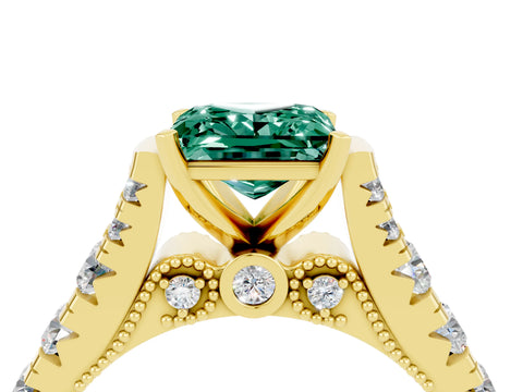 Yellow gold Princess Cut Green Sapphire Classic Solitaire Ring with Pavé Band and Four-Prong Setting_4