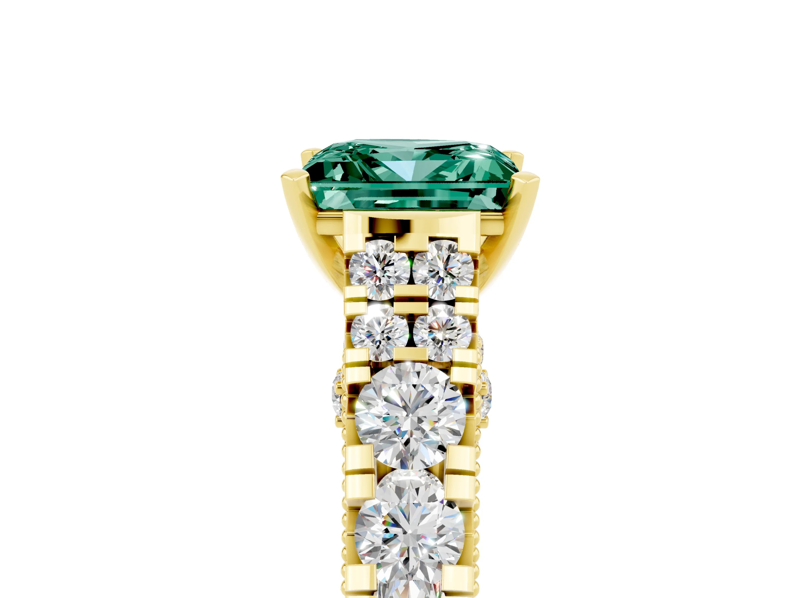 Yellow gold Princess Cut Green Sapphire Classic Solitaire Ring with Pavé Band and Four-Prong Setting_5