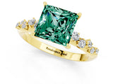 Yellow gold Princess Cut Green Sapphire Cluster Side Stone Solitaire Ring with Prong Setting_25