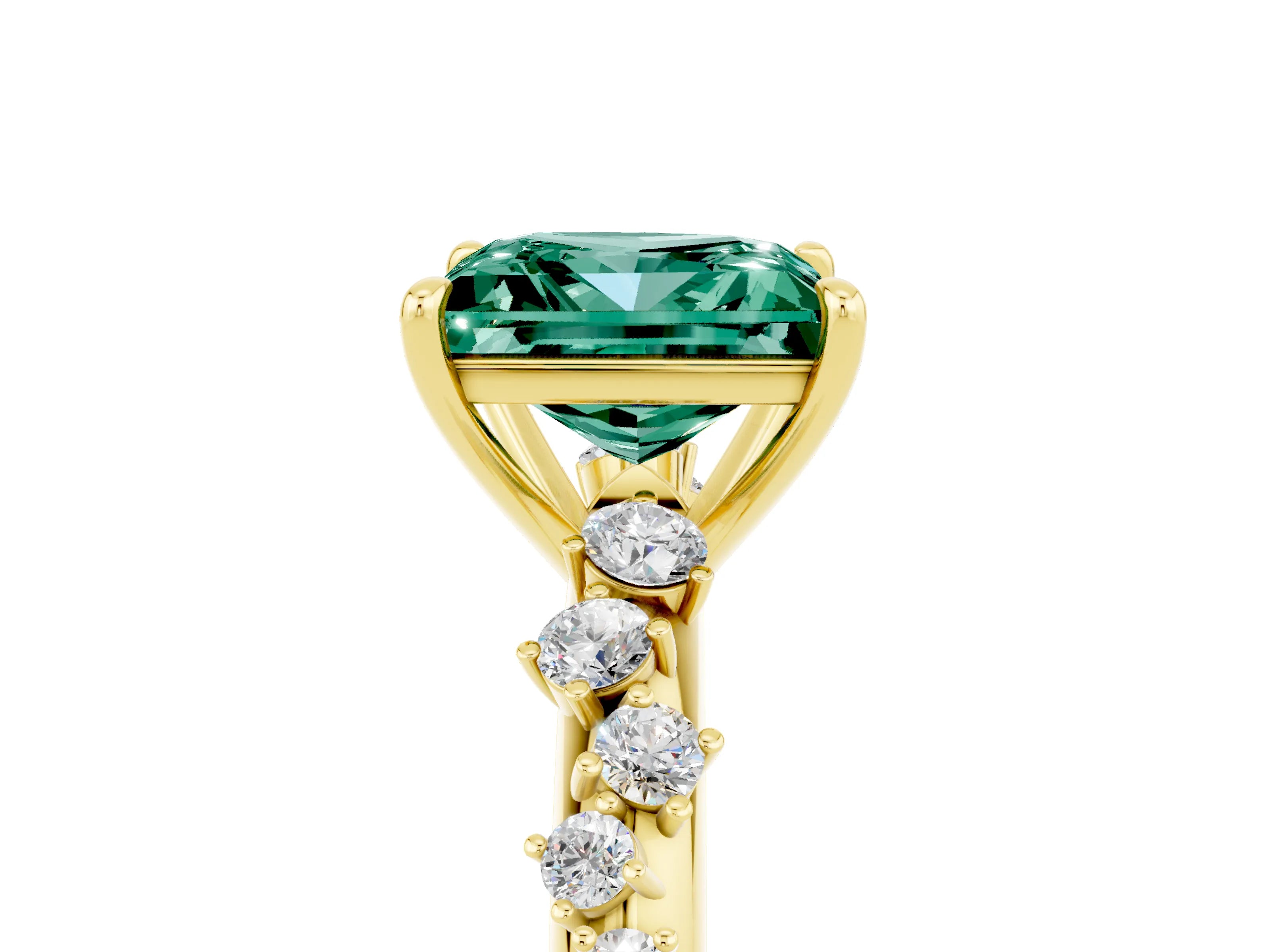 Yellow gold Princess Cut Green Sapphire Cluster Side Stone Solitaire Ring with Prong Setting_29