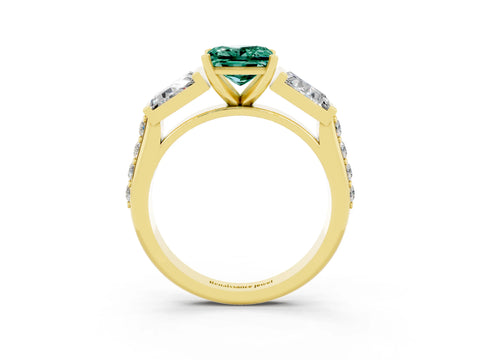 Yellow gold Princess Cut Green Sapphire Engagement Ring with Baguette Side Stones and Channel Set Band_3