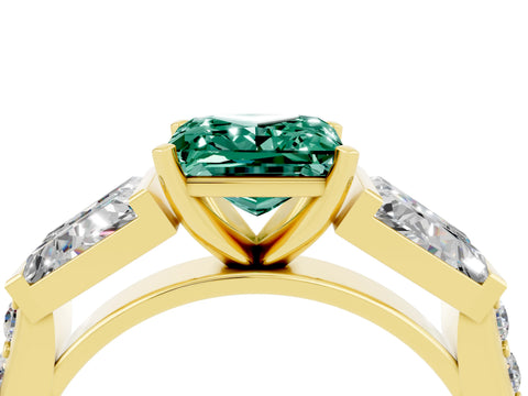 Yellow gold Princess Cut Green Sapphire Engagement Ring with Baguette Side Stones and Channel Set Band_4