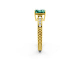 Yellow gold Princess Cut Green Sapphire Engagement Ring with Milgrain Channel Set Band and Prong Setting_2