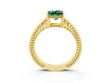 Yellow gold Princess Cut Green Sapphire Engagement Ring with Milgrain Channel Set Band and Prong Setting_3