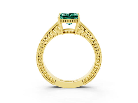 Yellow gold Princess Cut Green Sapphire Engagement Ring with Milgrain Channel Set Band and Prong Setting_3