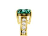 Yellow gold Princess Cut Green Sapphire Engagement Ring with Milgrain Channel Set Band and Prong Setting_5