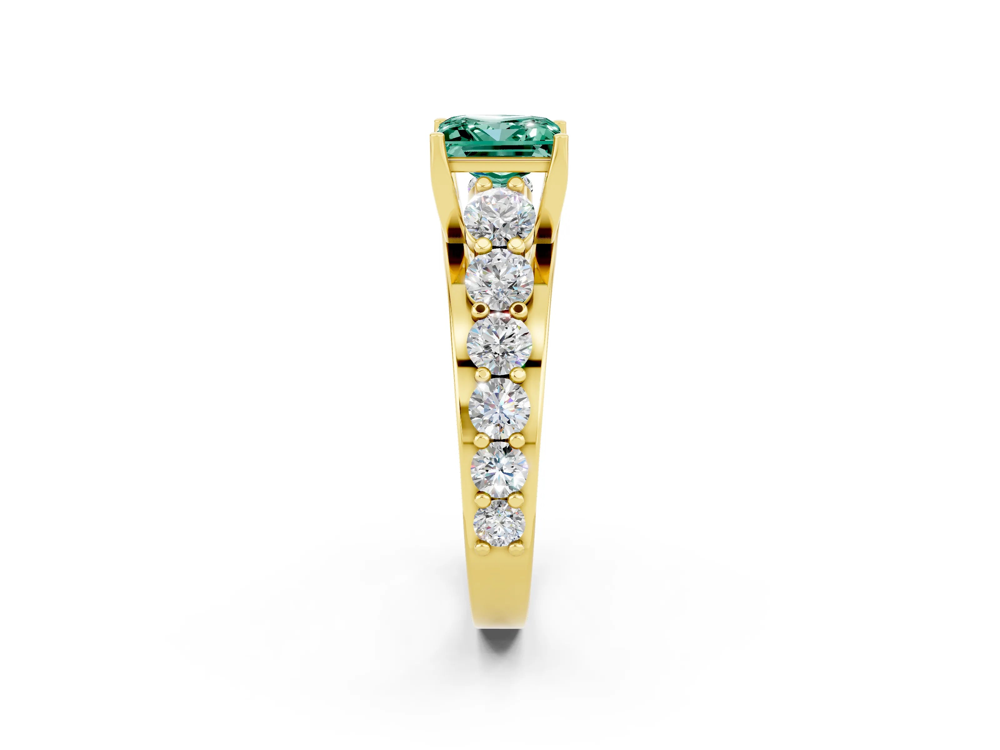 Yellow gold Princess Cut Green Sapphire Engagement Ring with Pavé Band and Four-Prong Setting_2