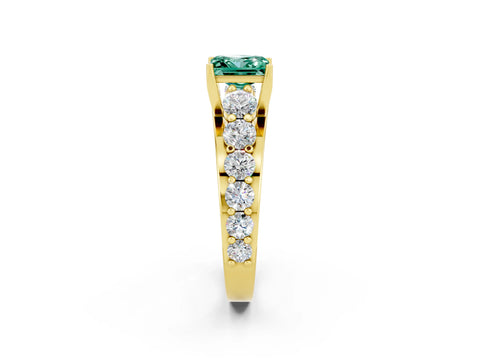 Yellow gold Princess Cut Green Sapphire Engagement Ring with Pavé Band and Four-Prong Setting_2