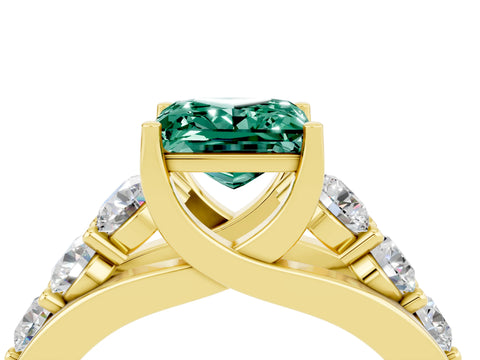 Yellow gold Princess Cut Green Sapphire Engagement Ring with Pavé Band and Four-Prong Setting_4