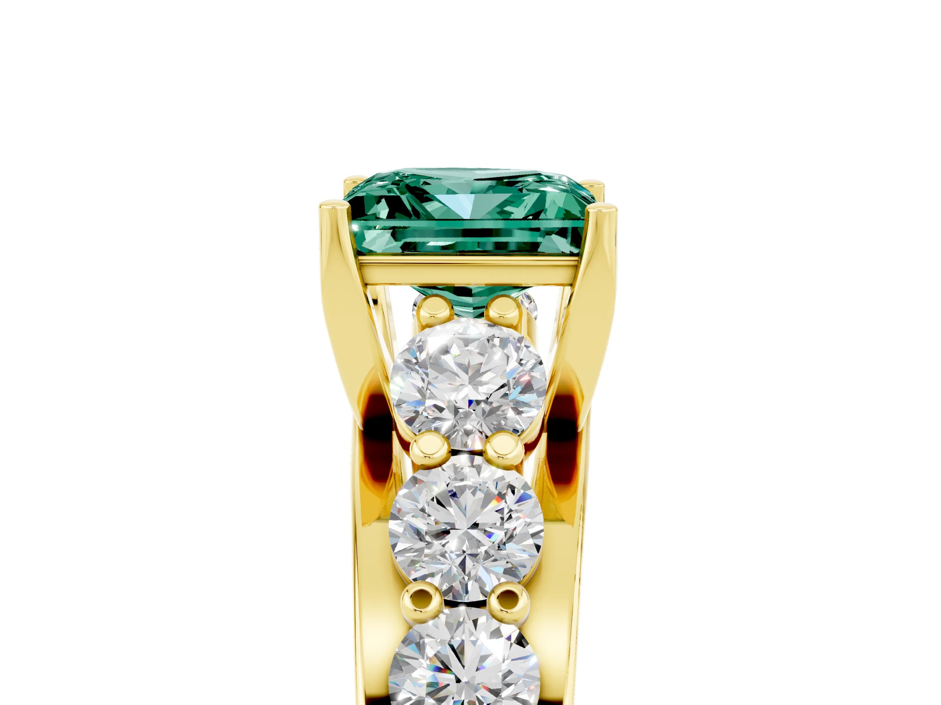Yellow gold Princess Cut Green Sapphire Engagement Ring with Pavé Band and Four-Prong Setting_5