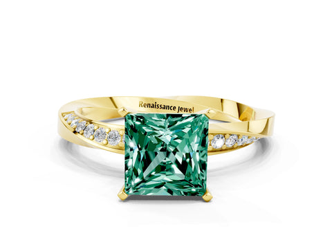 Yellow gold Princess Cut Green Sapphire Engagement Ring with Side Stone Accents and Four-Prong Setting_39