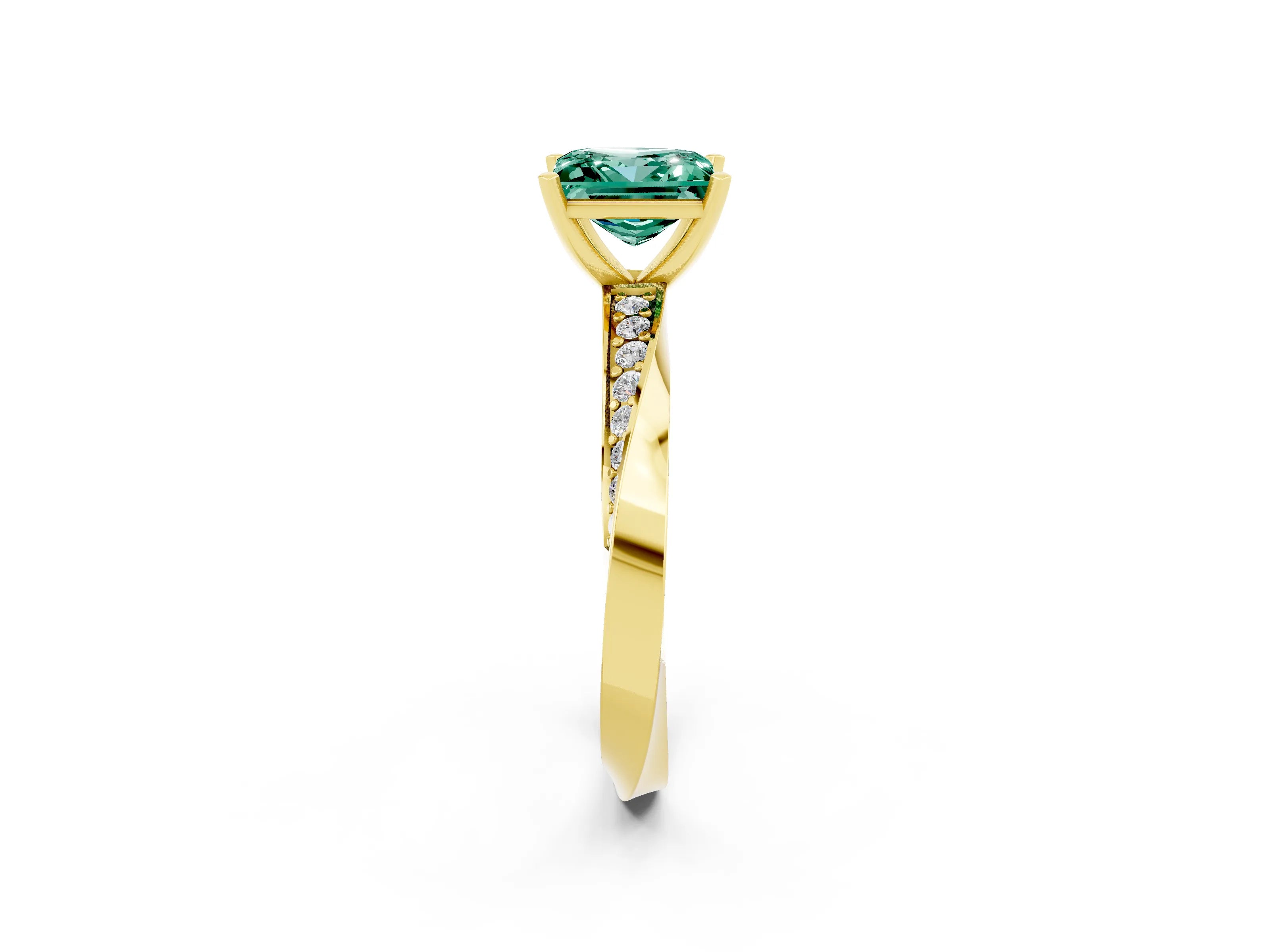 Yellow gold Princess Cut Green Sapphire Engagement Ring with Side Stone Accents and Four-Prong Setting_41