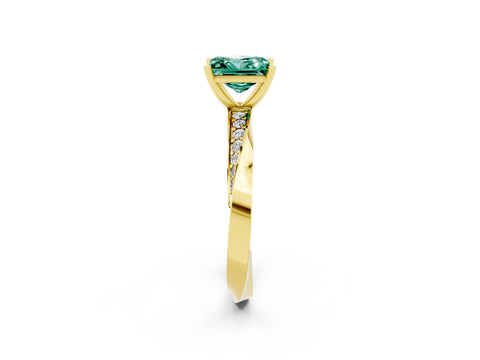 Yellow gold Princess Cut Green Sapphire Engagement Ring with Side Stone Accents and Four-Prong Setting_41