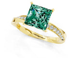 Yellow gold Princess Cut Green Sapphire Engagement Ring with Side Stone Accents and Four-Prong Setting_61