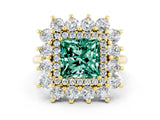 Yellow gold Princess Cut Green Sapphire Floral Double Halo Engagement Ring with Prong Setting_60