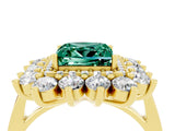 Yellow gold Princess Cut Green Sapphire Floral Double Halo Engagement Ring with Prong Setting_64