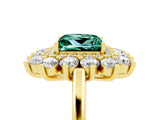 Yellow gold Princess Cut Green Sapphire Floral Double Halo Engagement Ring with Prong Setting_65