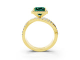 Yellow gold Princess Cut Green Sapphire Halo Ring with Round Split Shank and Prong Setting_51