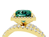 Yellow gold Princess Cut Green Sapphire Halo Ring with Round Split Shank and Prong Setting_52