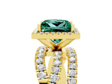 Yellow gold Princess Cut Green Sapphire Halo Ring with Round Split Shank and Prong Setting_53