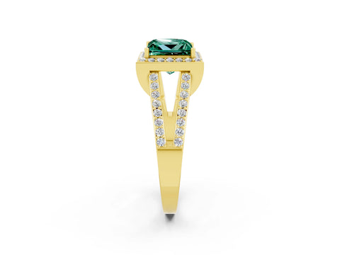 Yellow gold Princess Cut Green Sapphire Halo Ring with Split Shank U-Prong Band and Four-Prong Setting_2