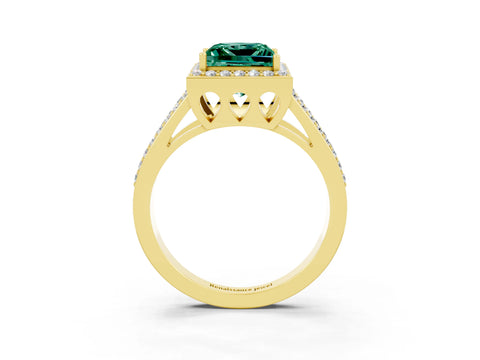 Yellow gold Princess Cut Green Sapphire Halo Ring with Split Shank U-Prong Band and Four-Prong Setting_3