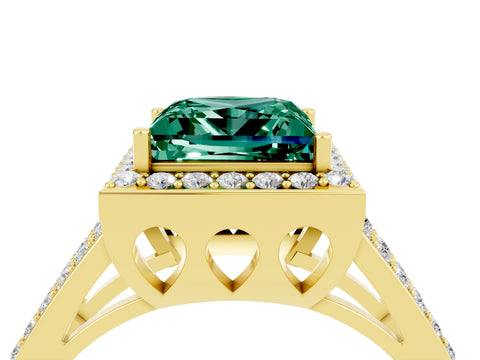 Yellow gold Princess Cut Green Sapphire Halo Ring with Split Shank U-Prong Band and Four-Prong Setting_4
