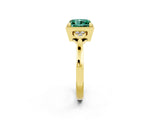 Yellow gold Princess Cut Green Sapphire Halo Ring with Tapered Band and Four-Prong Setting_2