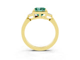 Yellow gold Princess Cut Green Sapphire Halo Ring with Tapered Band and Four-Prong Setting_3