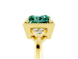 Yellow gold Princess Cut Green Sapphire Halo Ring with Tapered Band and Four-Prong Setting_5