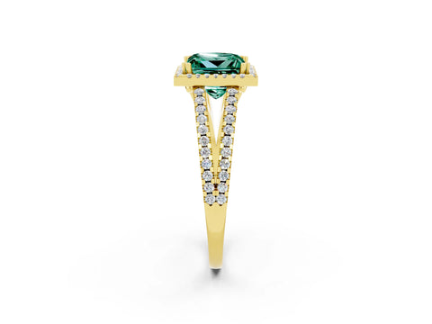 Yellow gold Princess Cut Green Sapphire Halo Split Shank Engagement Ring_14
