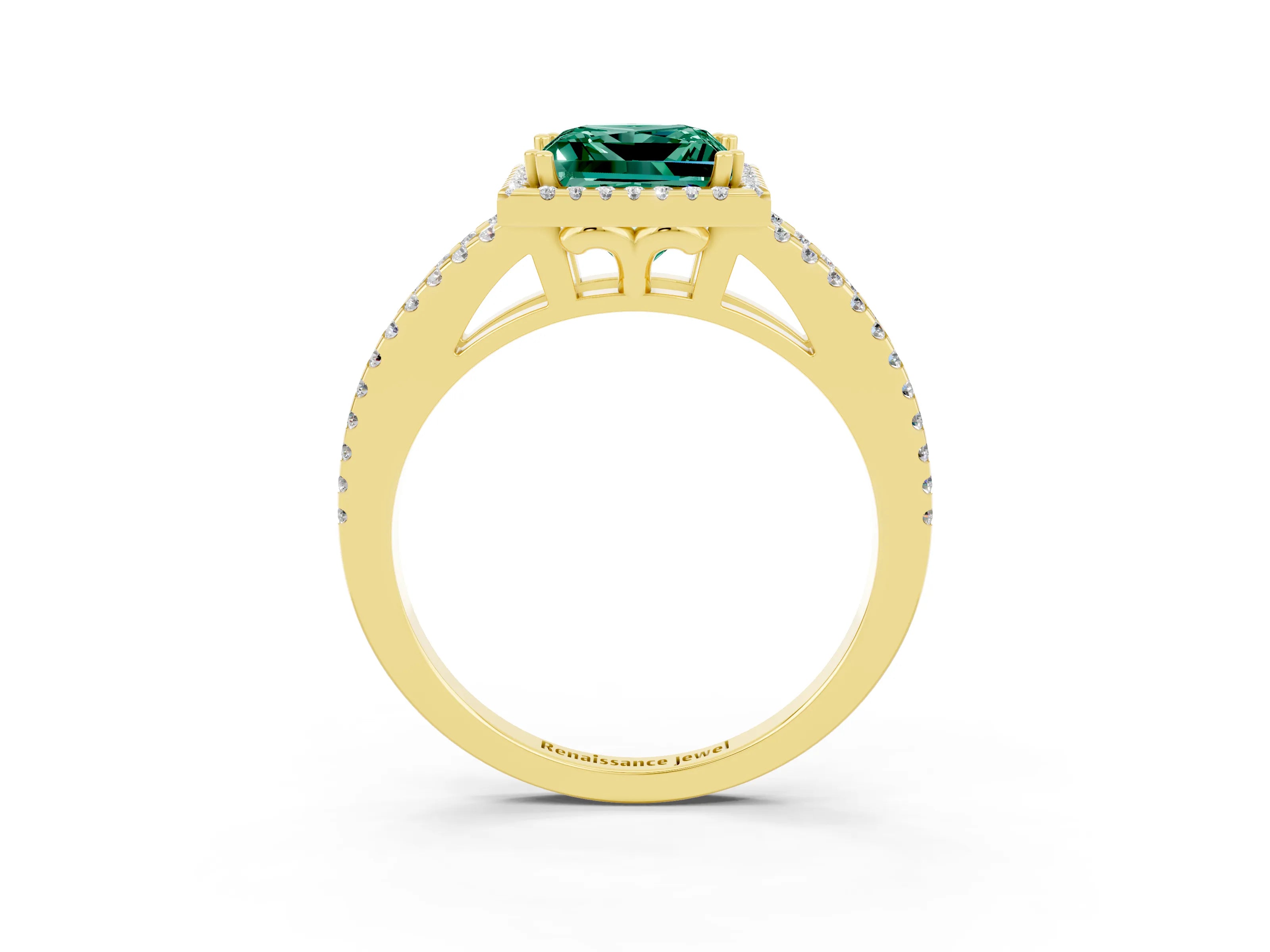 Yellow gold Princess Cut Green Sapphire Halo Split Shank Engagement Ring_15