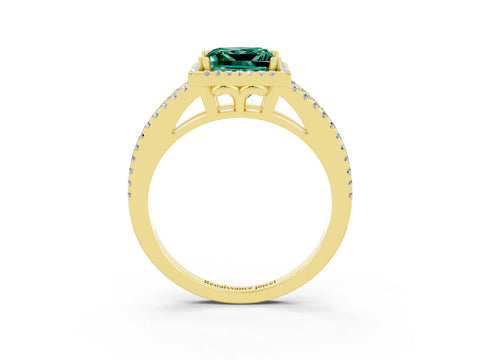 Yellow gold Princess Cut Green Sapphire Halo Split Shank Engagement Ring_15