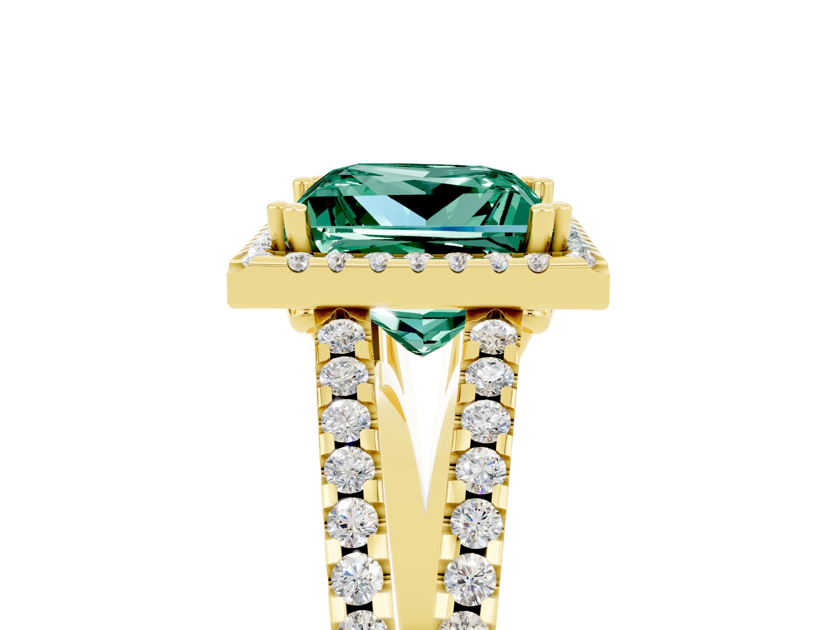 Yellow gold Princess Cut Green Sapphire Halo Split Shank Engagement Ring_17