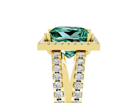 Yellow gold Princess Cut Green Sapphire Halo Split Shank Engagement Ring_17