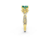 Yellow gold Princess Cut Green Sapphire Halo Twist Band Solitaire Prong Setting Ring_2